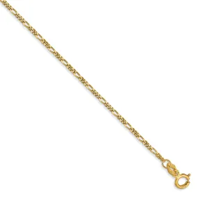 1.25mm, 14k Yellow Gold, Flat Figaro Chain Bracelet, 7 Inch