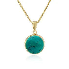 14K Gold Turquoise Pendant - Handmade, Large Round Gem for Women