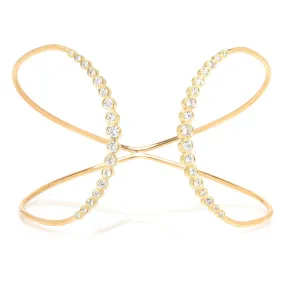 14k Graduated Diamond Bezel Double Curved Bar Cuff - SALE