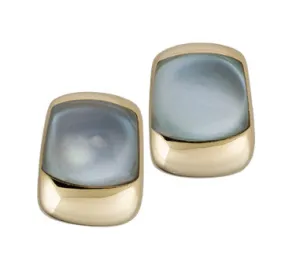 18K Yellow Gold Cabochon Blue Topaz Earrings By Vaid Of Italy