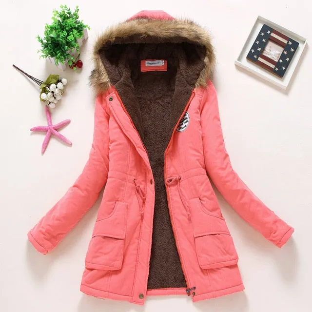 2018 women winter thicken warm coat female autumn hooded cotton fur plus size basic jacket outerwear slim long ladies chaqueta