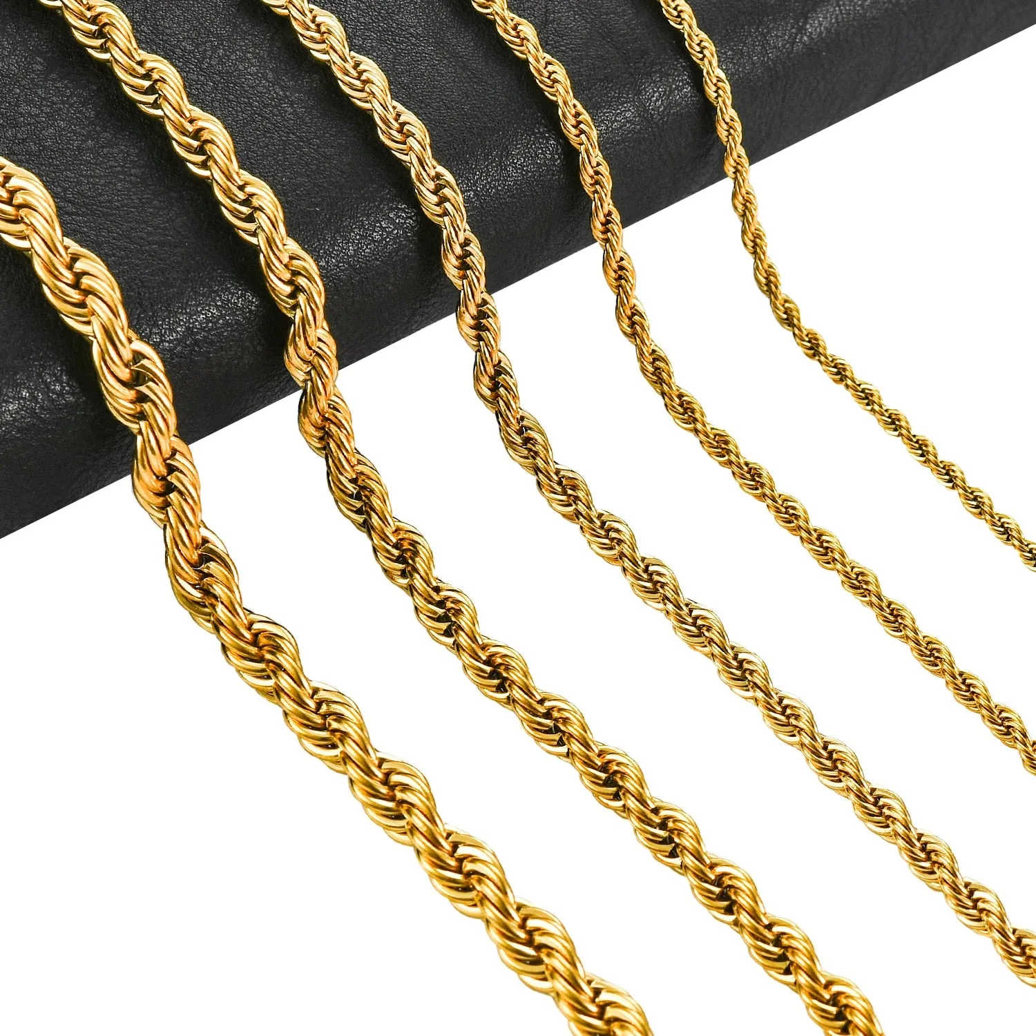 2/3/4/5/6mm Rope Chain Necklace Stainless Steel Never Fade Waterproof Choker Men Women Jewelry Gold Color Plated Chains Gift