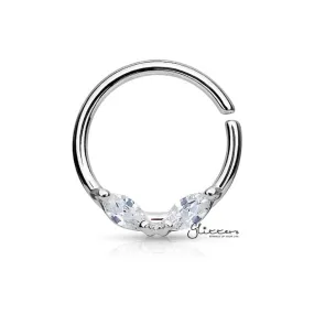 316L Surgical Steel Bendable Hoop Ring with Prong Set Marquise CZs