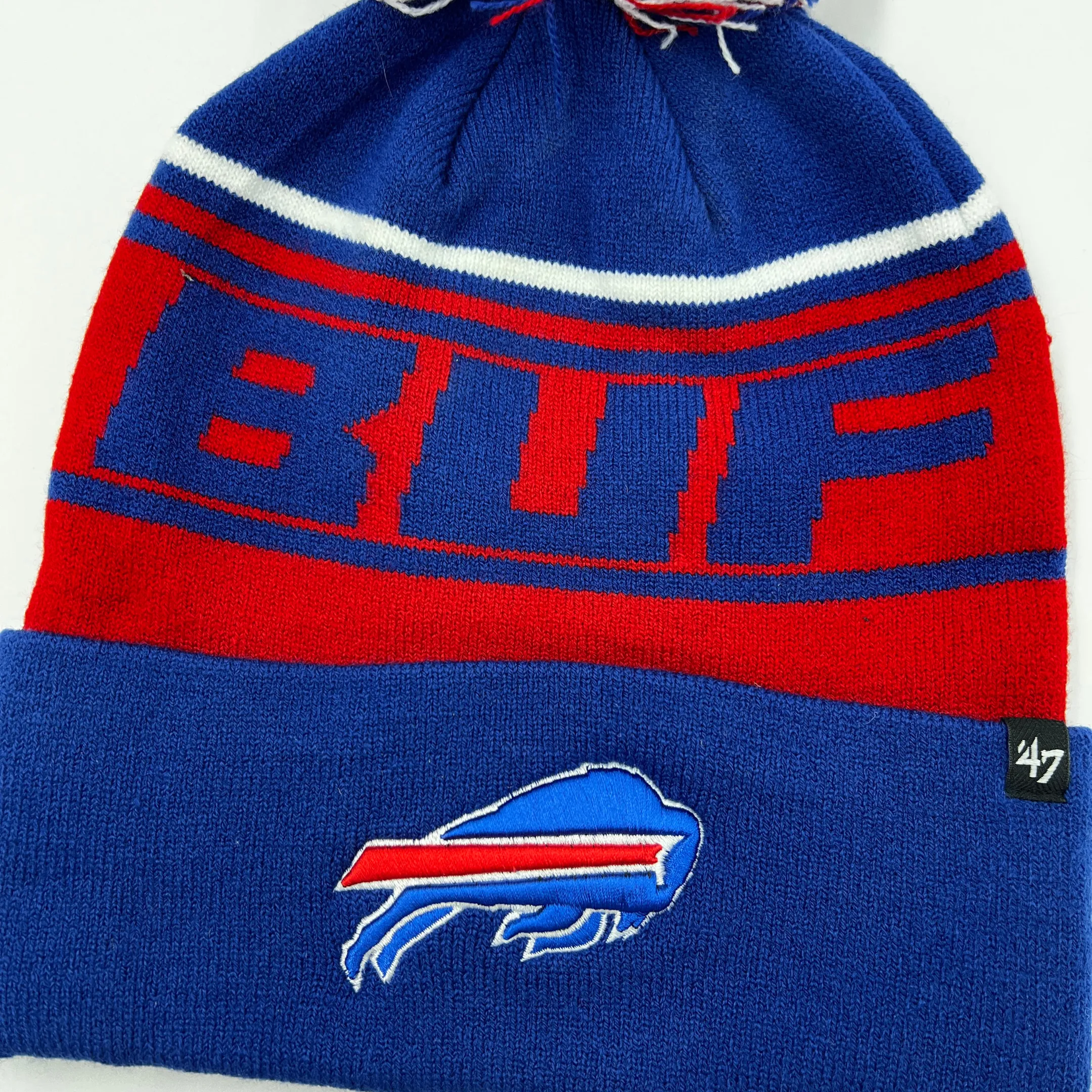 '47 Brand Bills Royal and Red BUF Pom Pom Knit Winter Hat