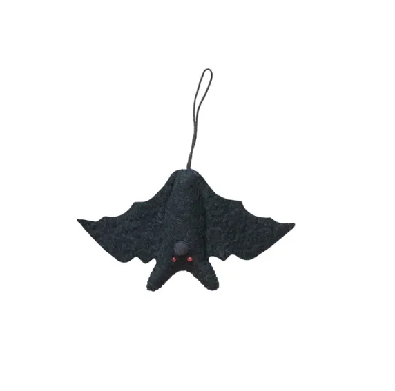 7-1/2"L x 4-1/2"H Handmade Wool Felt Bat Ornament, Black