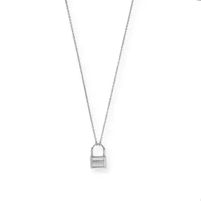 .925 Sterling Silver Cubic Zirconia Lock Necklace for Women