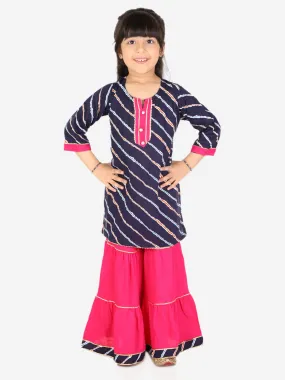 Ahhaaaa Kids Ethnic Cotton Jaipuri Printed Kurti with Sharara Set for Baby Girls