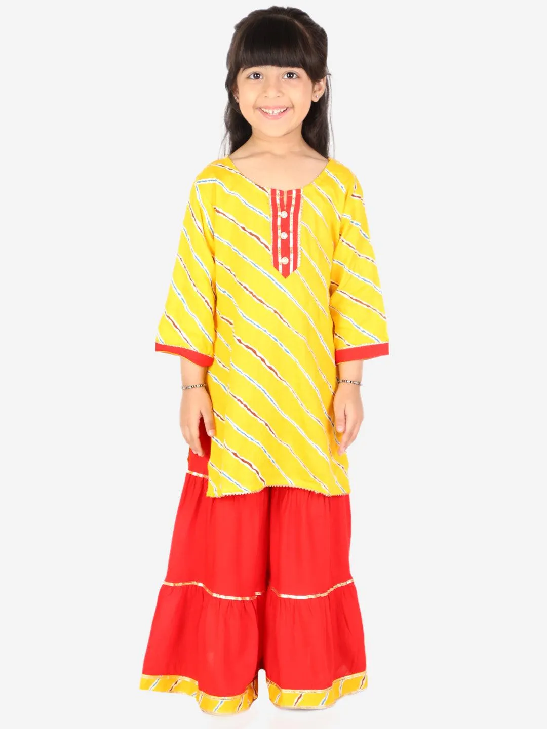 Ahhaaaa Kids Ethnic Cotton Jaipuri Printed Kurti with Sharara Set for Baby Girls