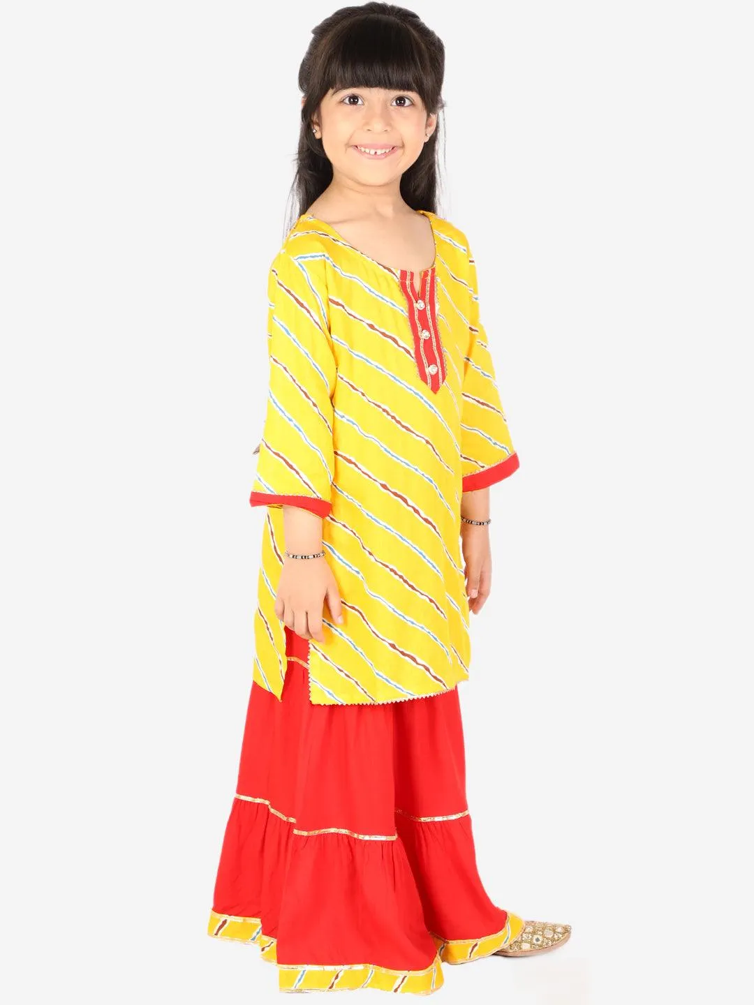 Ahhaaaa Kids Ethnic Cotton Jaipuri Printed Kurti with Sharara Set for Baby Girls