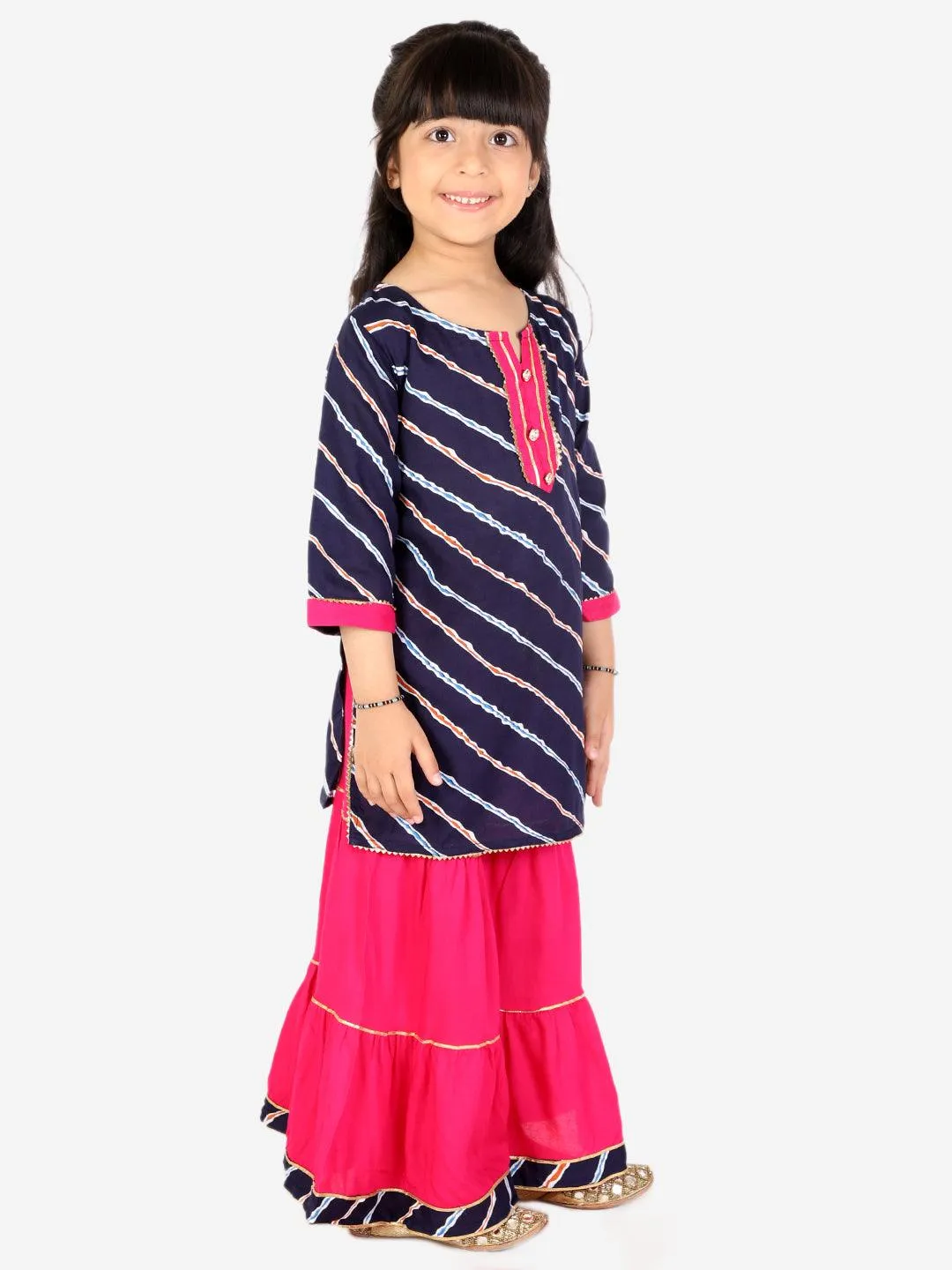 Ahhaaaa Kids Ethnic Cotton Jaipuri Printed Kurti with Sharara Set for Baby Girls