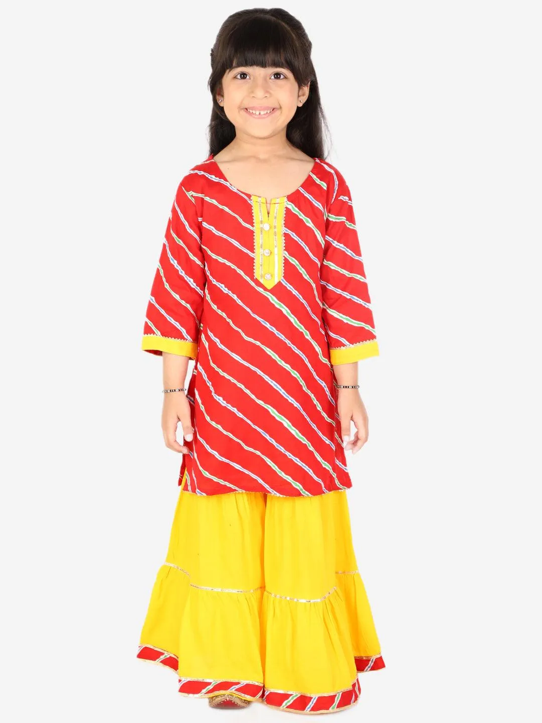 Ahhaaaa Kids Ethnic Cotton Jaipuri Printed Kurti with Sharara Set for Baby Girls