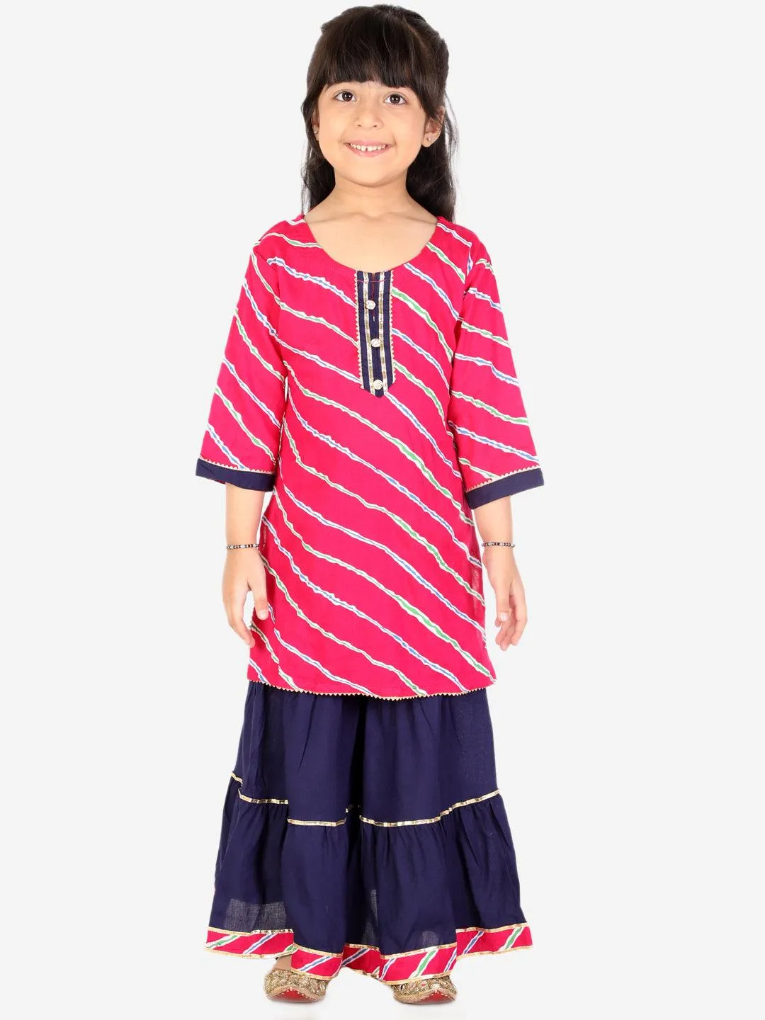 Ahhaaaa Kids Ethnic Cotton Jaipuri Printed Kurti with Sharara Set for Baby Girls