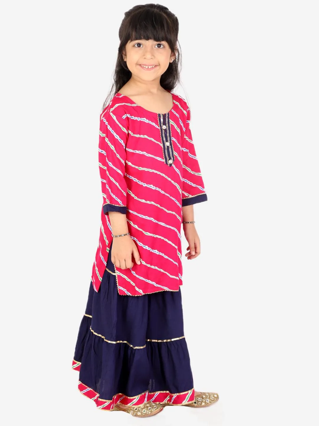 Ahhaaaa Kids Ethnic Cotton Jaipuri Printed Kurti with Sharara Set for Baby Girls