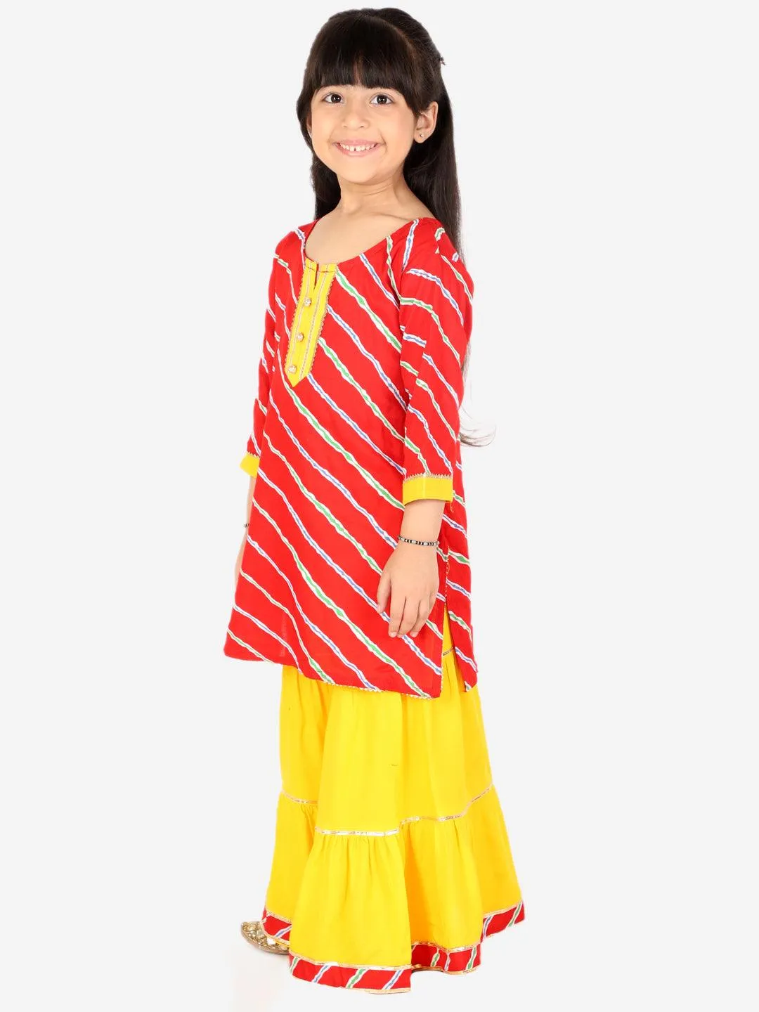 Ahhaaaa Kids Ethnic Cotton Jaipuri Printed Kurti with Sharara Set for Baby Girls