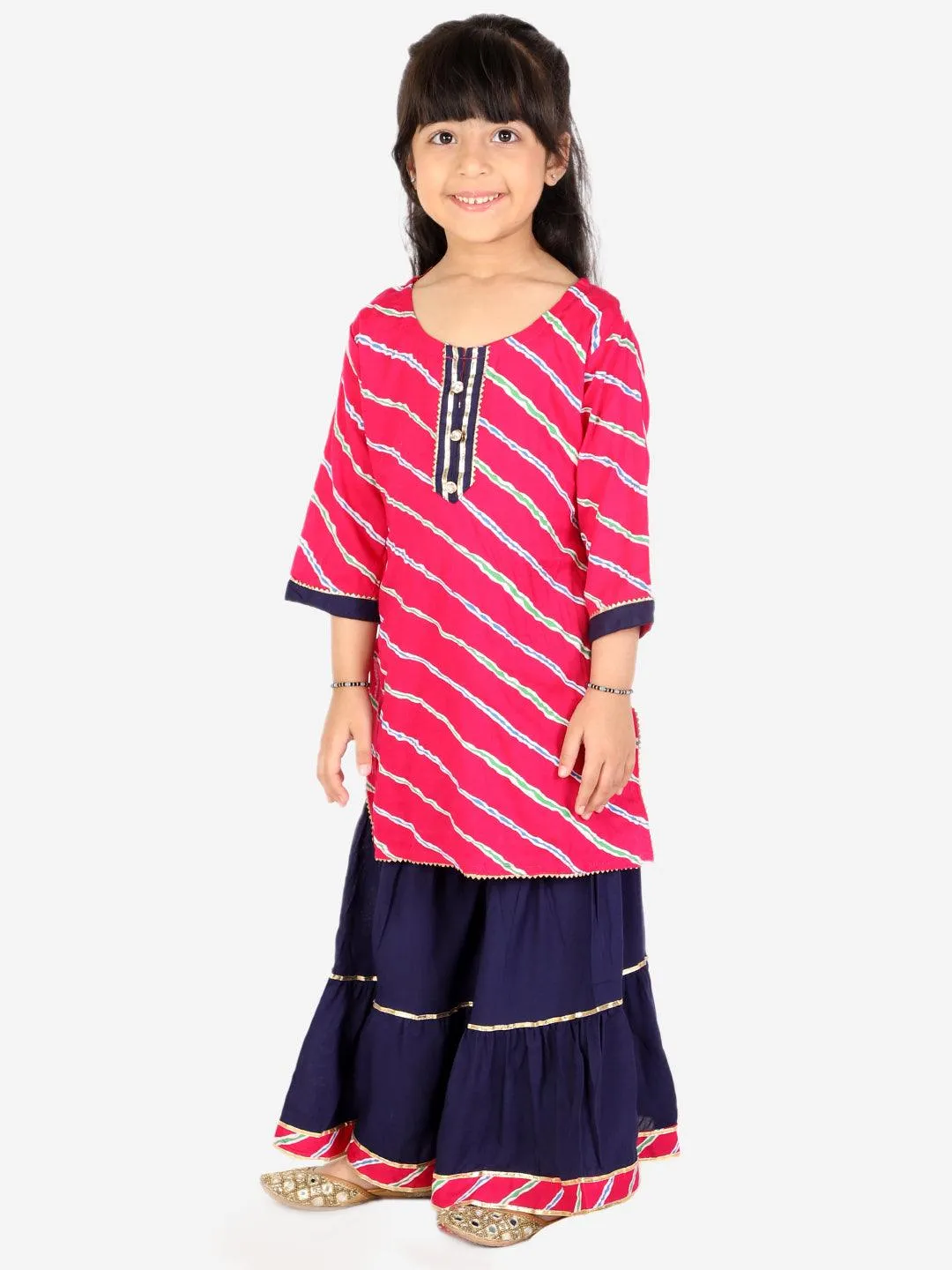 Ahhaaaa Kids Ethnic Cotton Jaipuri Printed Kurti with Sharara Set for Baby Girls