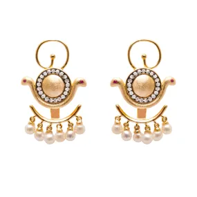 AMMANII Ear Jacket Earrings with Freshwater Pearls in Vermeil Gold