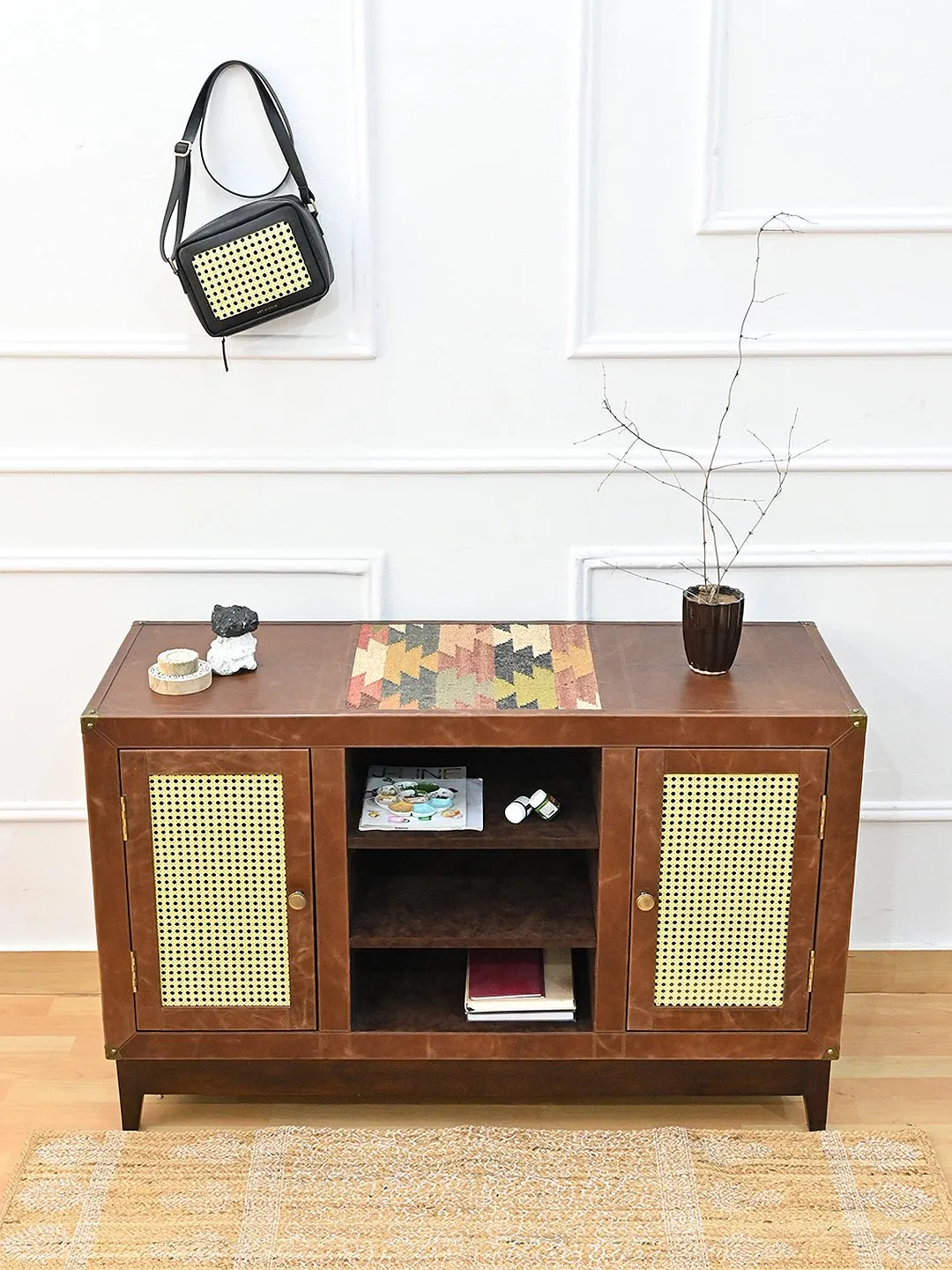 ASHLEY TV UNIT - KILIM AND LEATHER