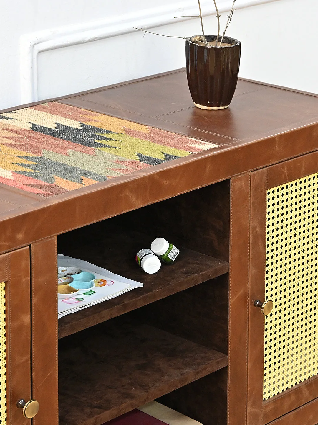 ASHLEY TV UNIT - KILIM AND LEATHER