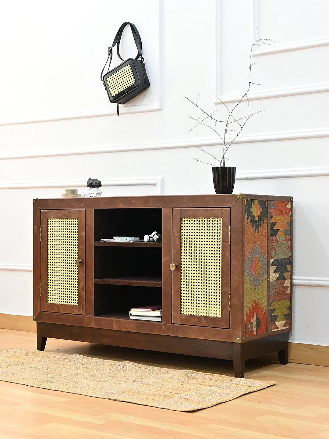 ASHLEY TV UNIT - KILIM AND LEATHER