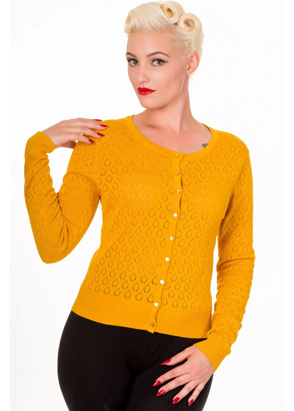 Banned Watch Out Teardrop 40's Cardigan Mustard