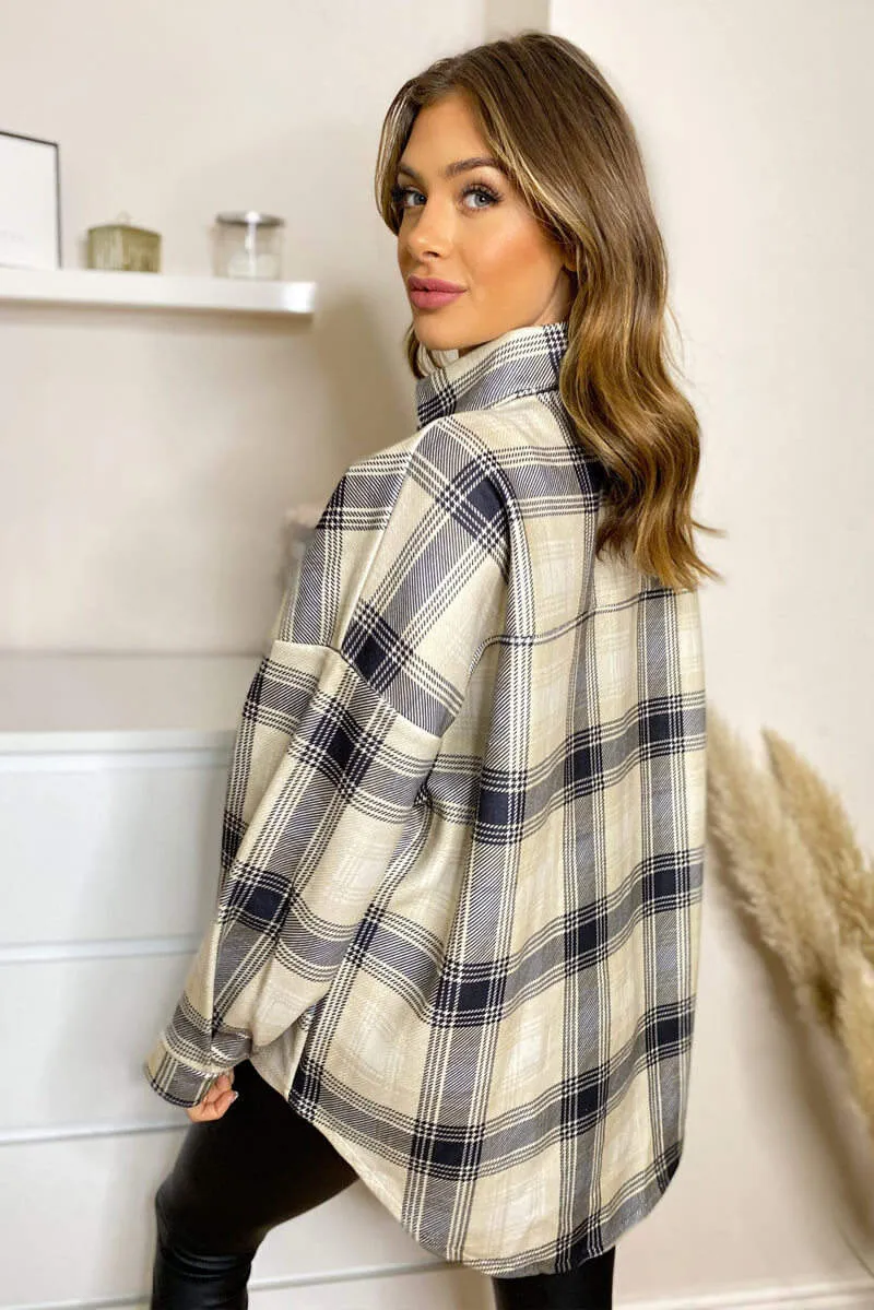 Beige Check Shirt Jacket