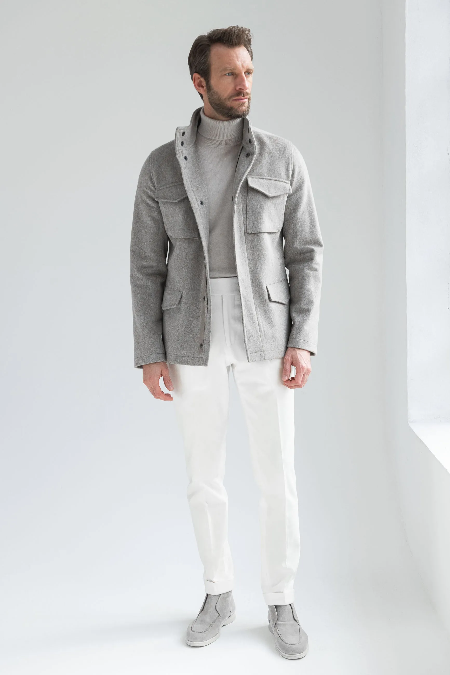 Beige field jacket in Loro Piana fabric - Made in Italy