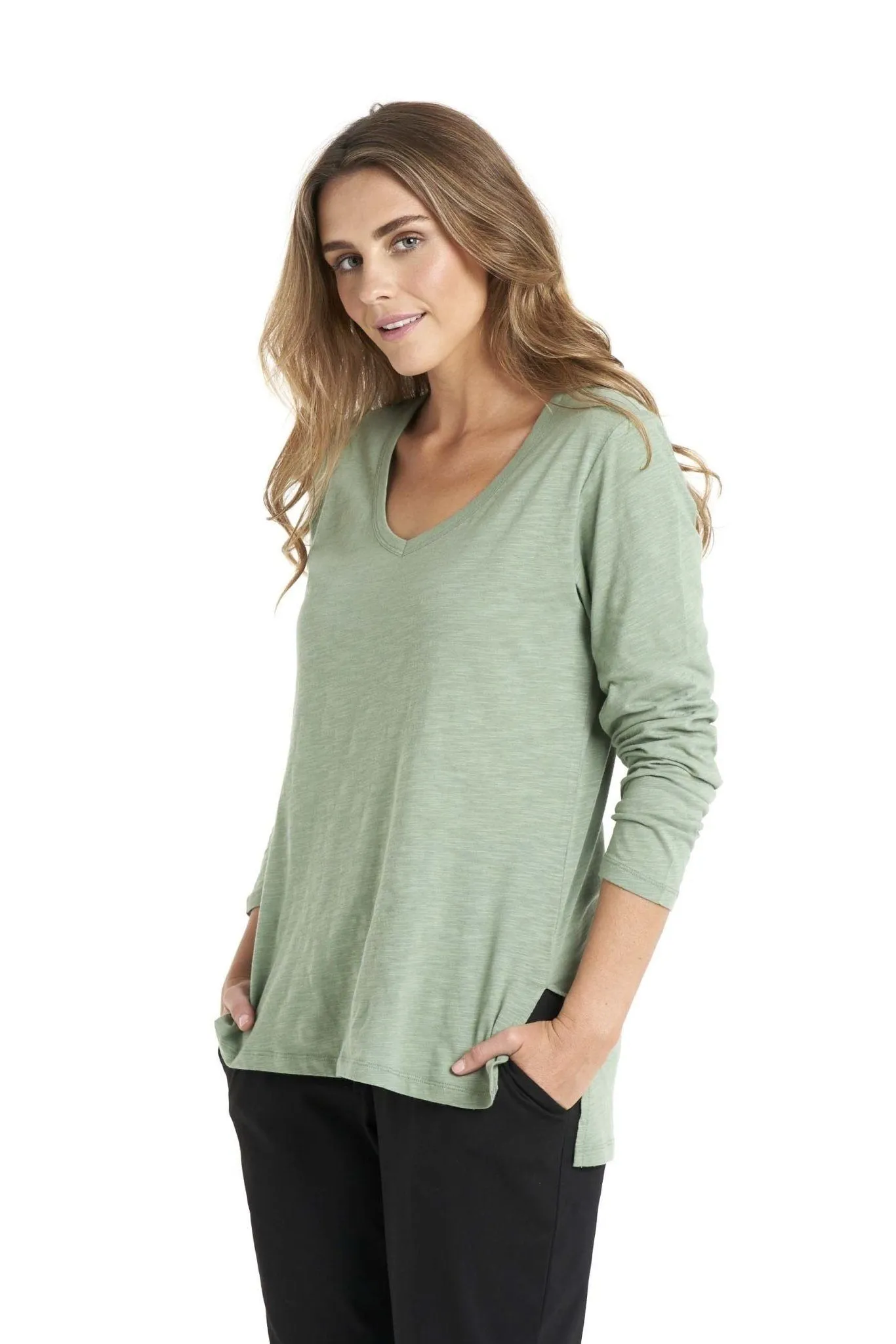 Betty Basics Bonnie Long Sleeve Top in Celadon