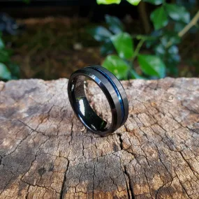 Beveled Edge Black Tungsten & Blue Inlay Ring (8mm)