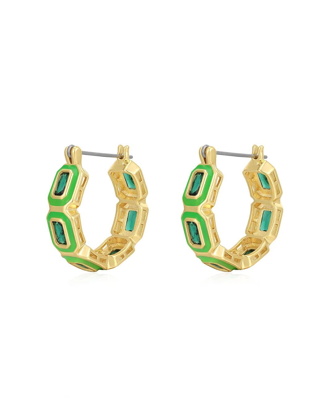 Bezel Emerald Ballier Hoops- Bright Green- Gold