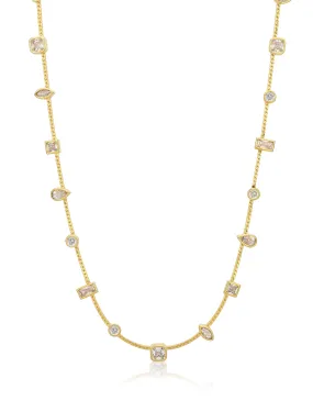 Bezel Stone Stud Necklace- Gold