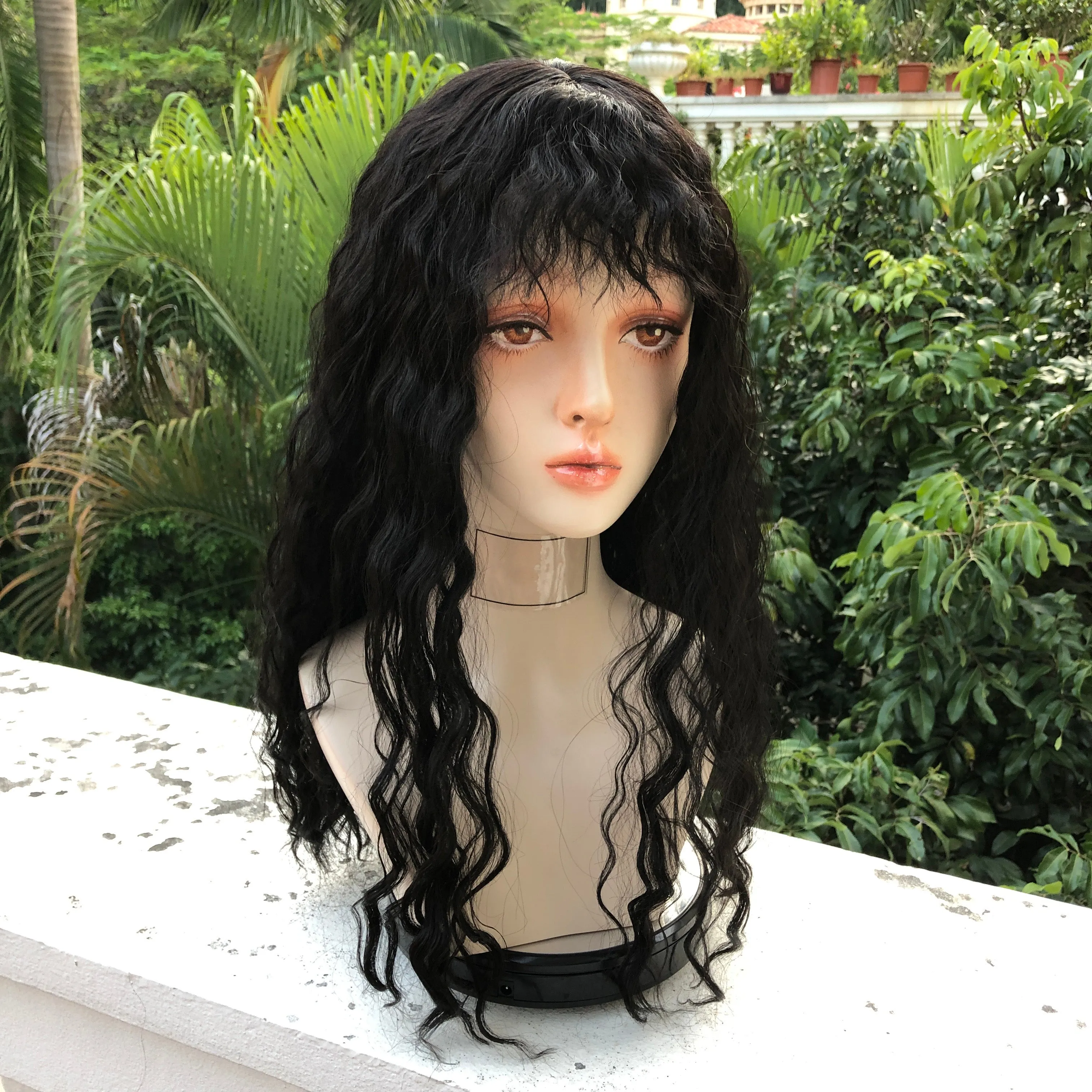 Black fluffy wool roll wig kf82507