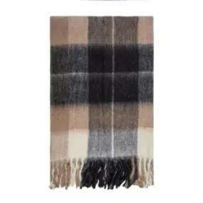 Bliss Beige Chocolate Check Wool Mohair Blend Eyelash Fringe 130x170cm Throw