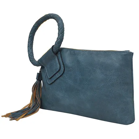 Blue NGIL Fashion Faux Leather Mini Purse With Fringe Tassel