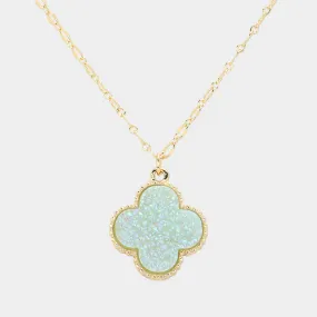 Blue Opal Druzy Quatrefoil Pendant Necklace