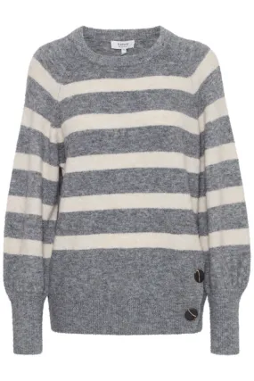 b.young Omea Striped Jumper Mid Grey Melange Mix