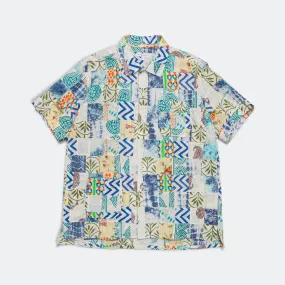 Camp Shirt - White/Blue Ethno Print Patchwork