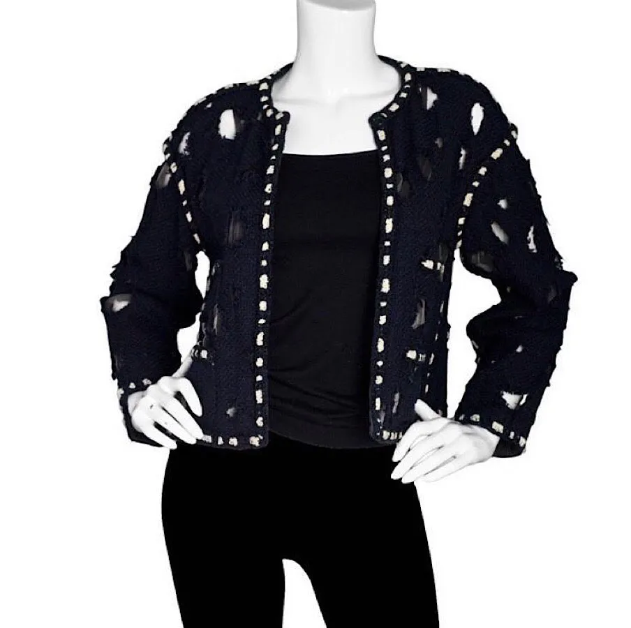 Chanel 11P 2011 Spring Black cut out Runway Jacket FR 54 US 14/16