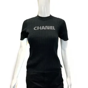 Chanel 21P RUNWAY Short Sleeve Knit Black White Top FR 38 US 4