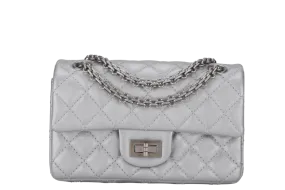 CHANEL CLASSIC FLAP REISSUE 2.55 MINI SILVER CALFSKIN SHW AUL4xxxx(MICROCHIP) WITH DUST COVER AND BOX