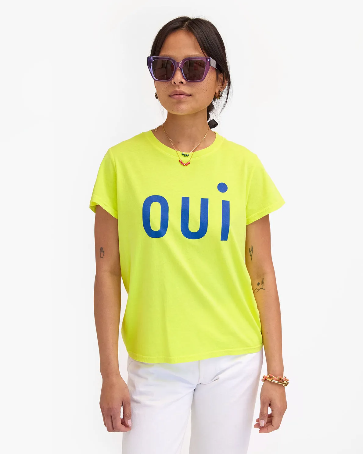 Classic Tee ~  Neon Yellow & Cobalt Oui