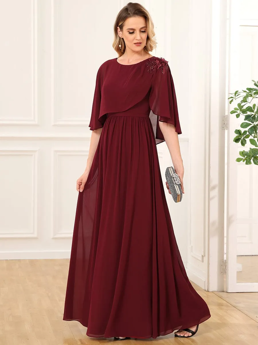 Crew neck A-Line Chiffon Cape Mother of the Bride Dress