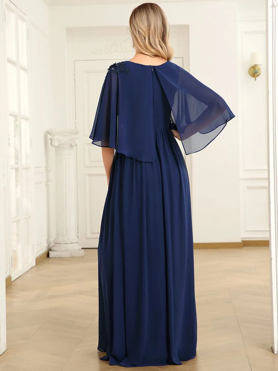 Crew neck A-Line Chiffon Cape Mother of the Bride Dress