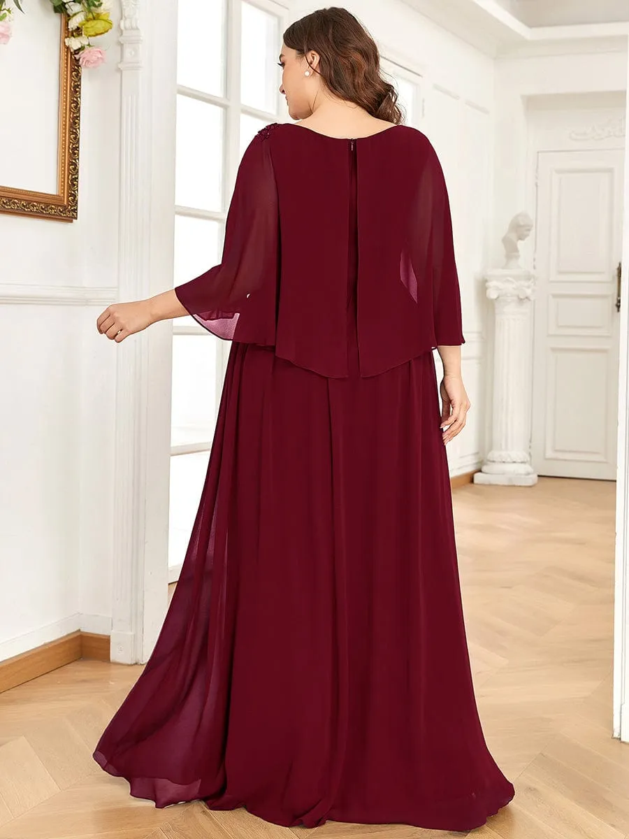 Crew neck A-Line Chiffon Cape Mother of the Bride Dress