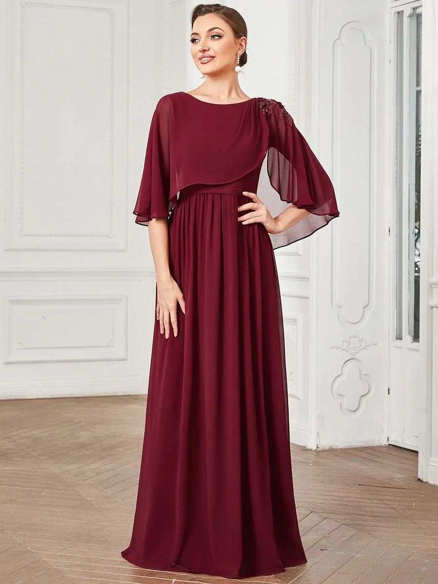 Crew neck A-Line Chiffon Cape Mother of the Bride Dress