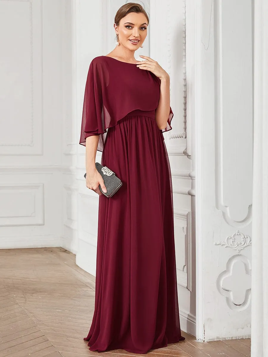 Crew neck A-Line Chiffon Cape Mother of the Bride Dress