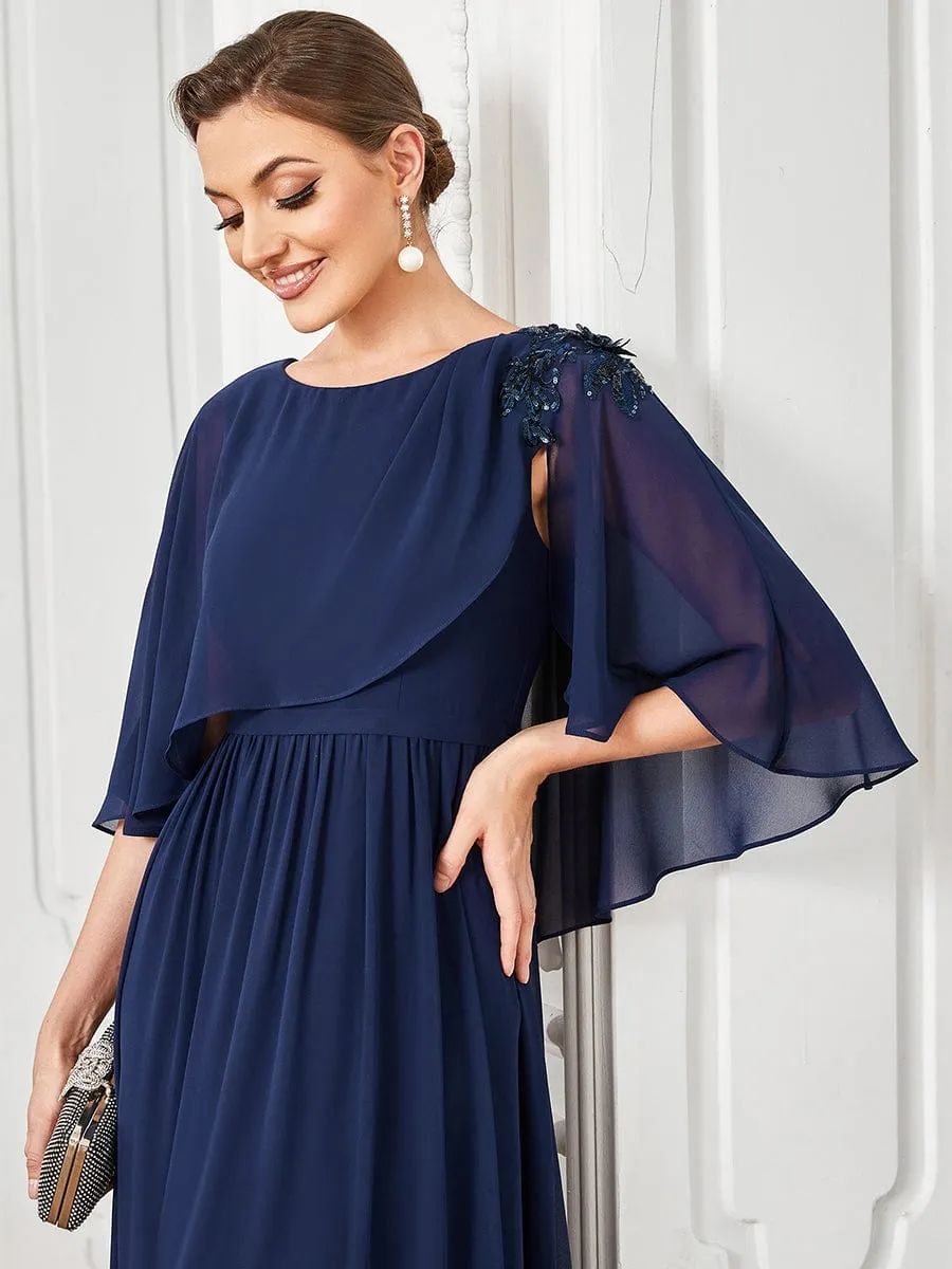 Crew neck A-Line Chiffon Cape Mother of the Bride Dress