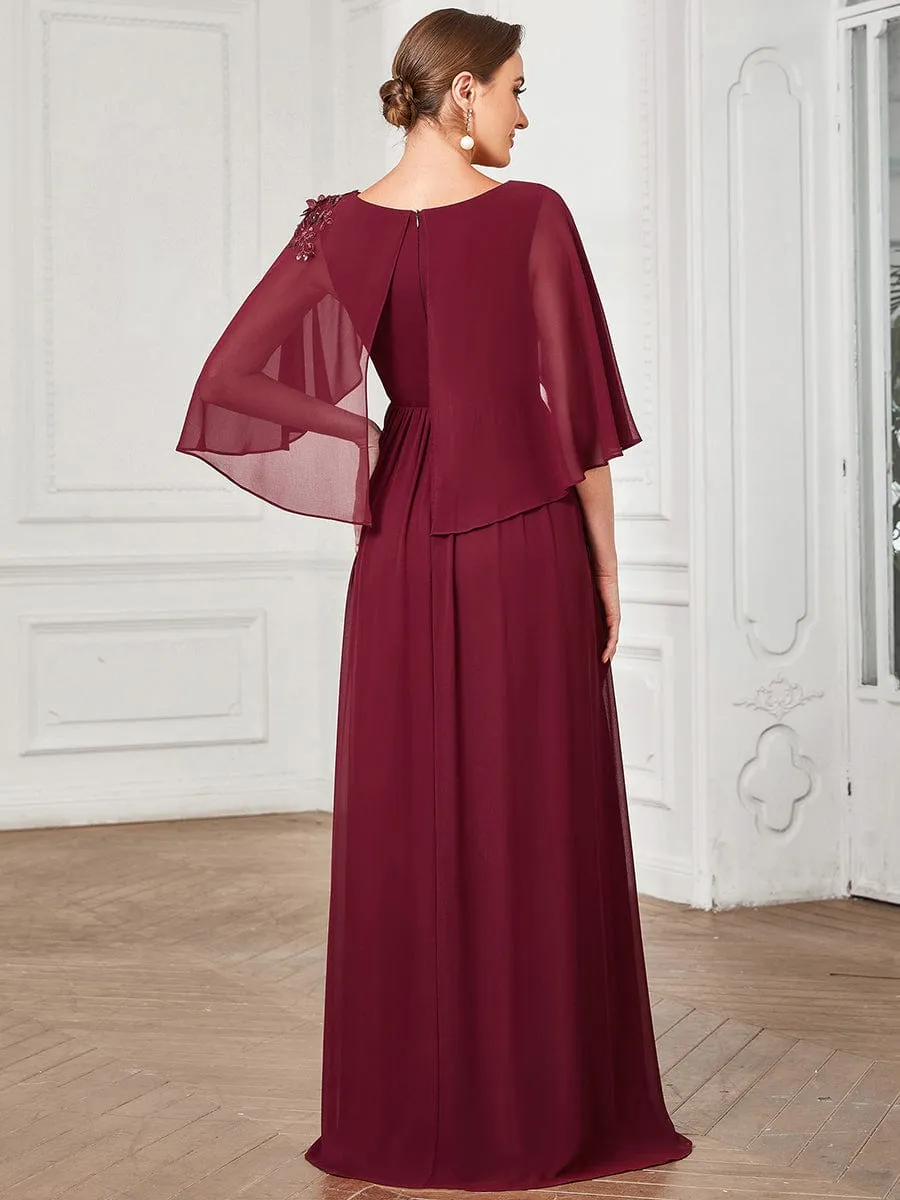 Crew neck A-Line Chiffon Cape Mother of the Bride Dress