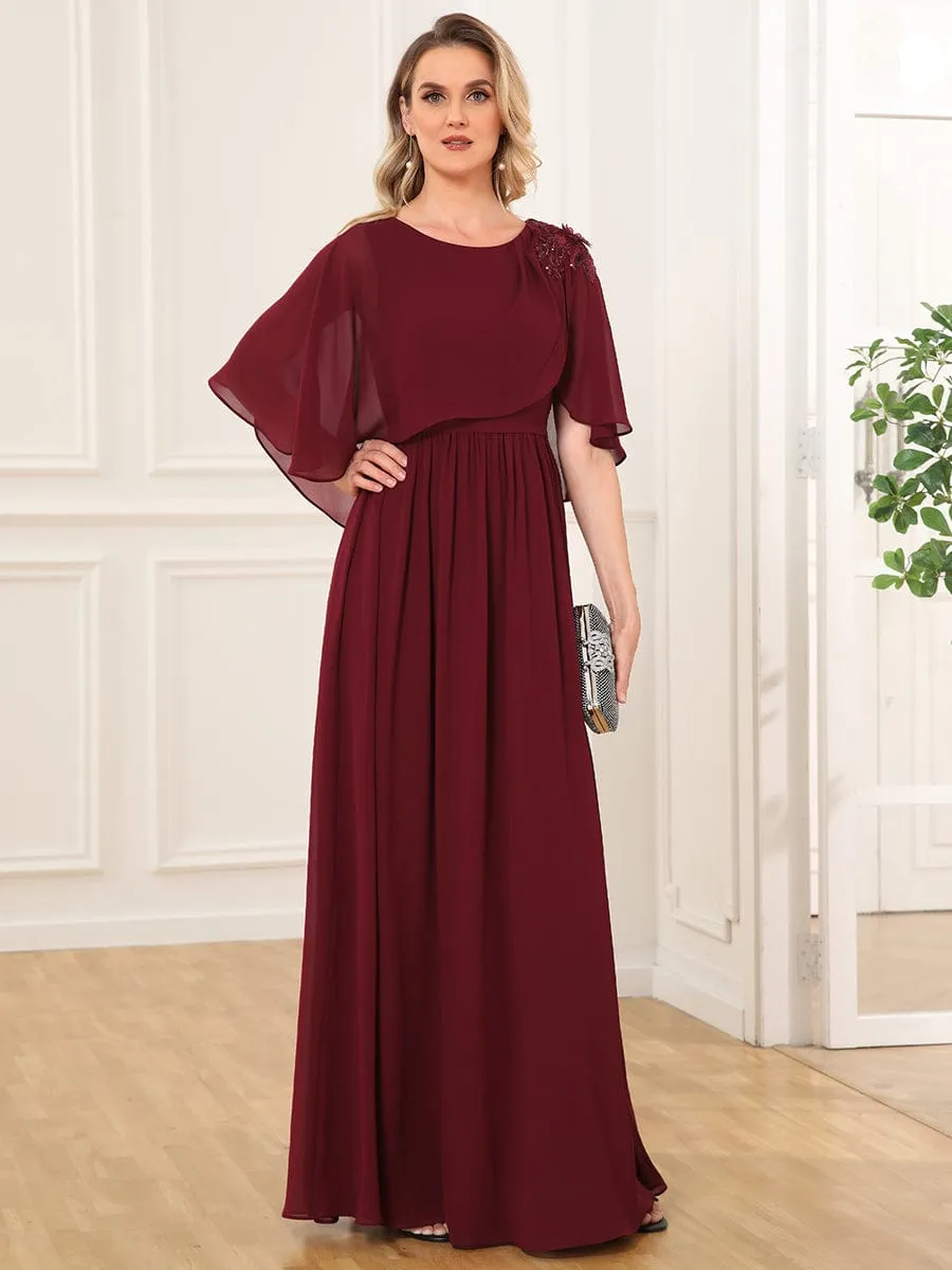 Crew neck A-Line Chiffon Cape Mother of the Bride Dress