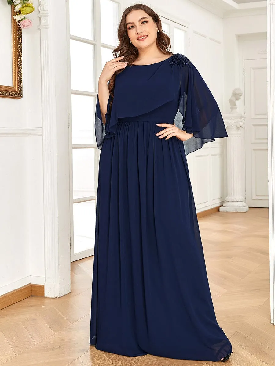 Crew neck A-Line Chiffon Cape Mother of the Bride Dress