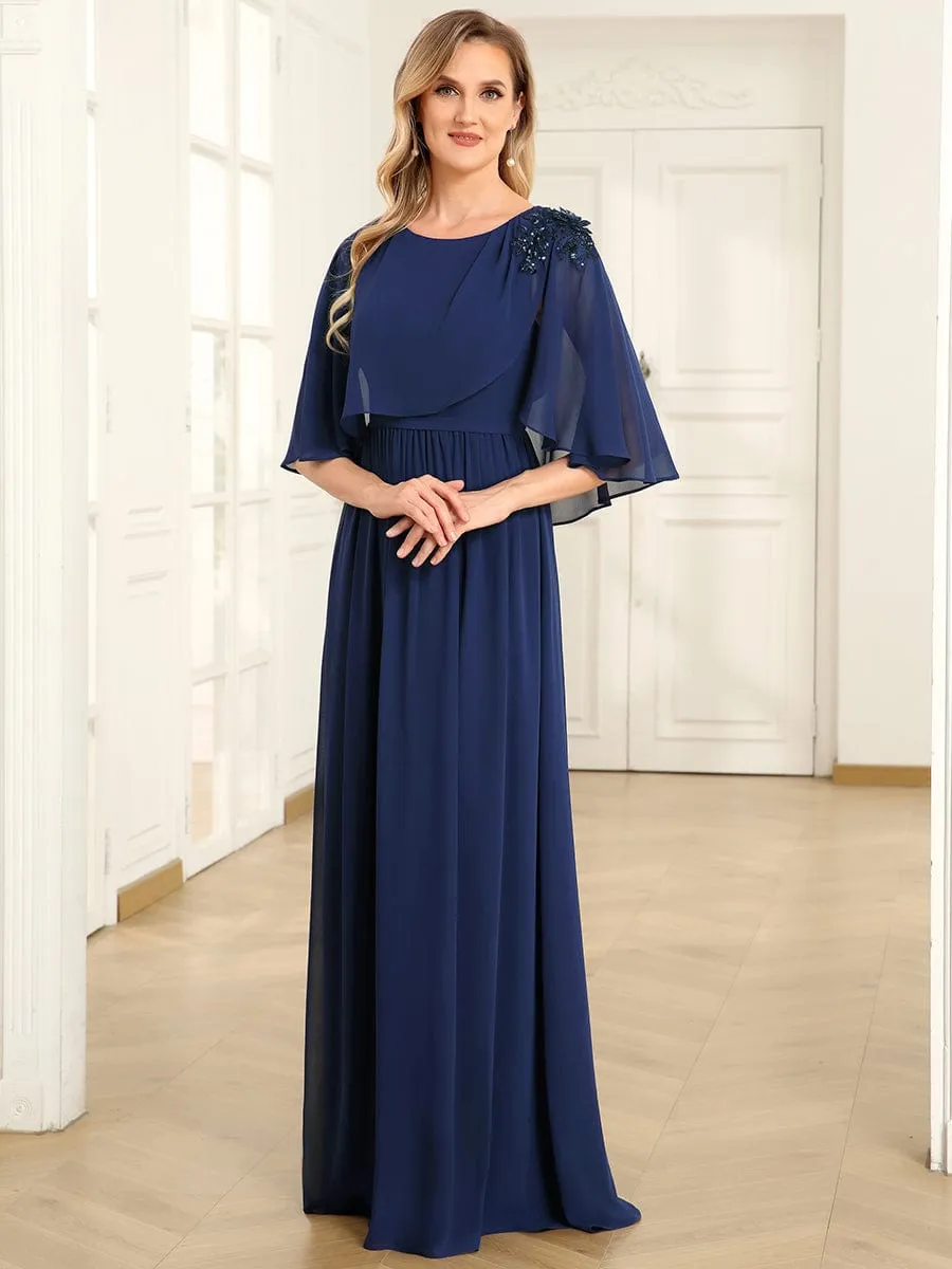 Crew neck A-Line Chiffon Cape Mother of the Bride Dress